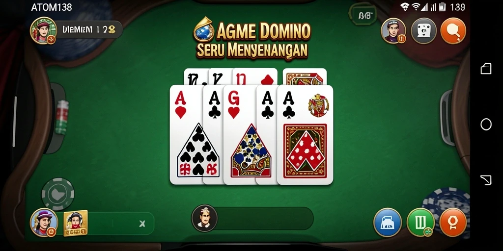 Screenshot gameplay seru ATOM138 dengan pemain bersaing di meja domino.