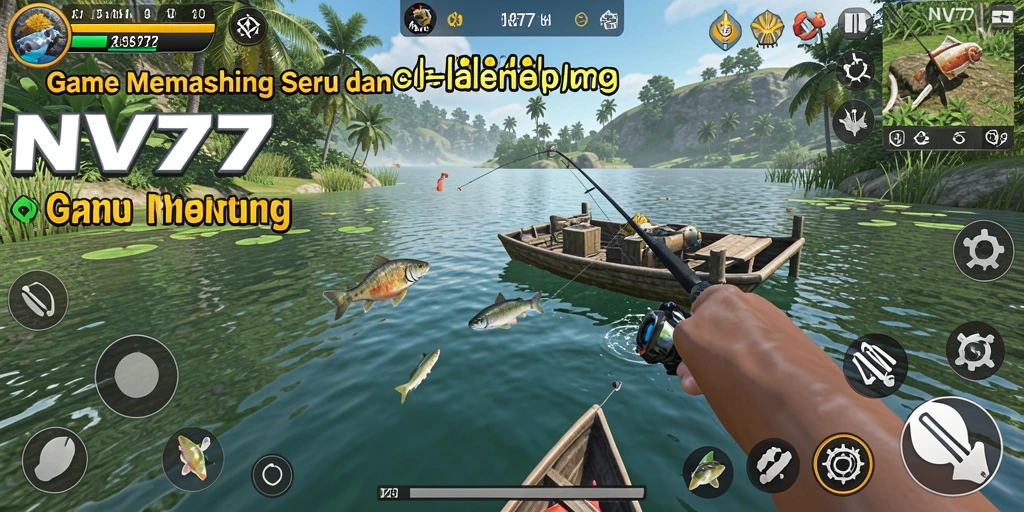 Tampilan gameplay NV77 yang menampilkan aksi memancing yang mendebarkan.