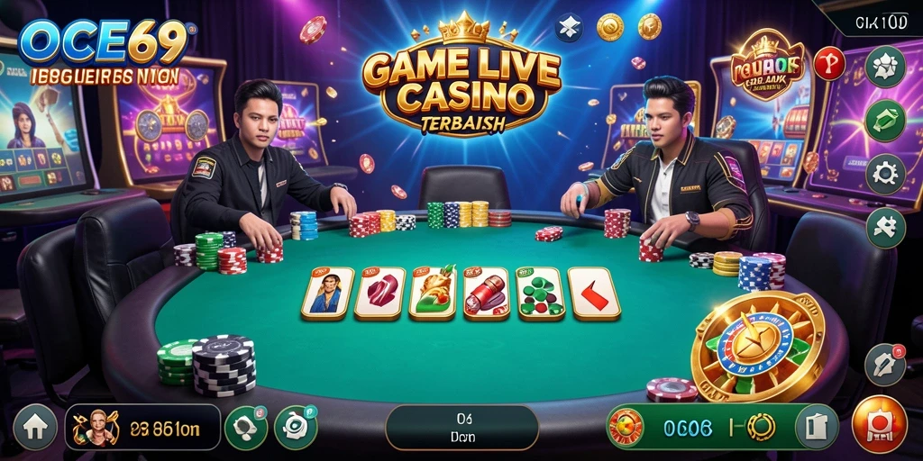 Screenshot OCE69 menampilkan dealer langsung dan suasana permainan yang mengasyikkan.